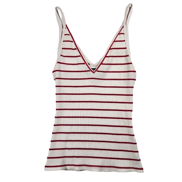 Reformation V Neck Ribbed Tank, Red/White Striped, XS - Picture 5 of 10